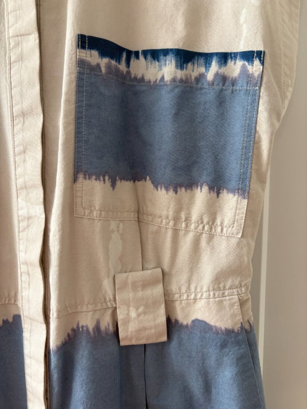 🌟 MASSIMO DUTTI 🌟 WATERCOLOR STRIPE PRINT UTILITY JUMPSUIT BLUE / BEIGE SZ 6 - Picture 3 of 11